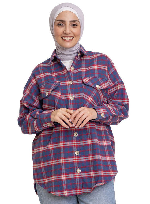 Checkered 2 Pocket Over - Size Shirt - Khotwh